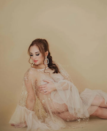 MQTIME  -   Maternity Photography Goddess Maternity Dress for Photo Shoot Sheer Bronze Sexy Pregnant Women Maternity Outfit Photography